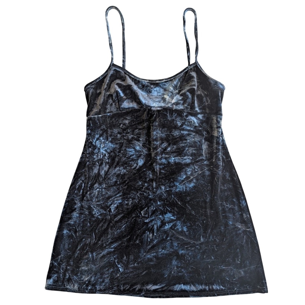 Vintage 90s XL La Senza Navy Crushed Velvet Slip Dress Mini Spaghetti Strap